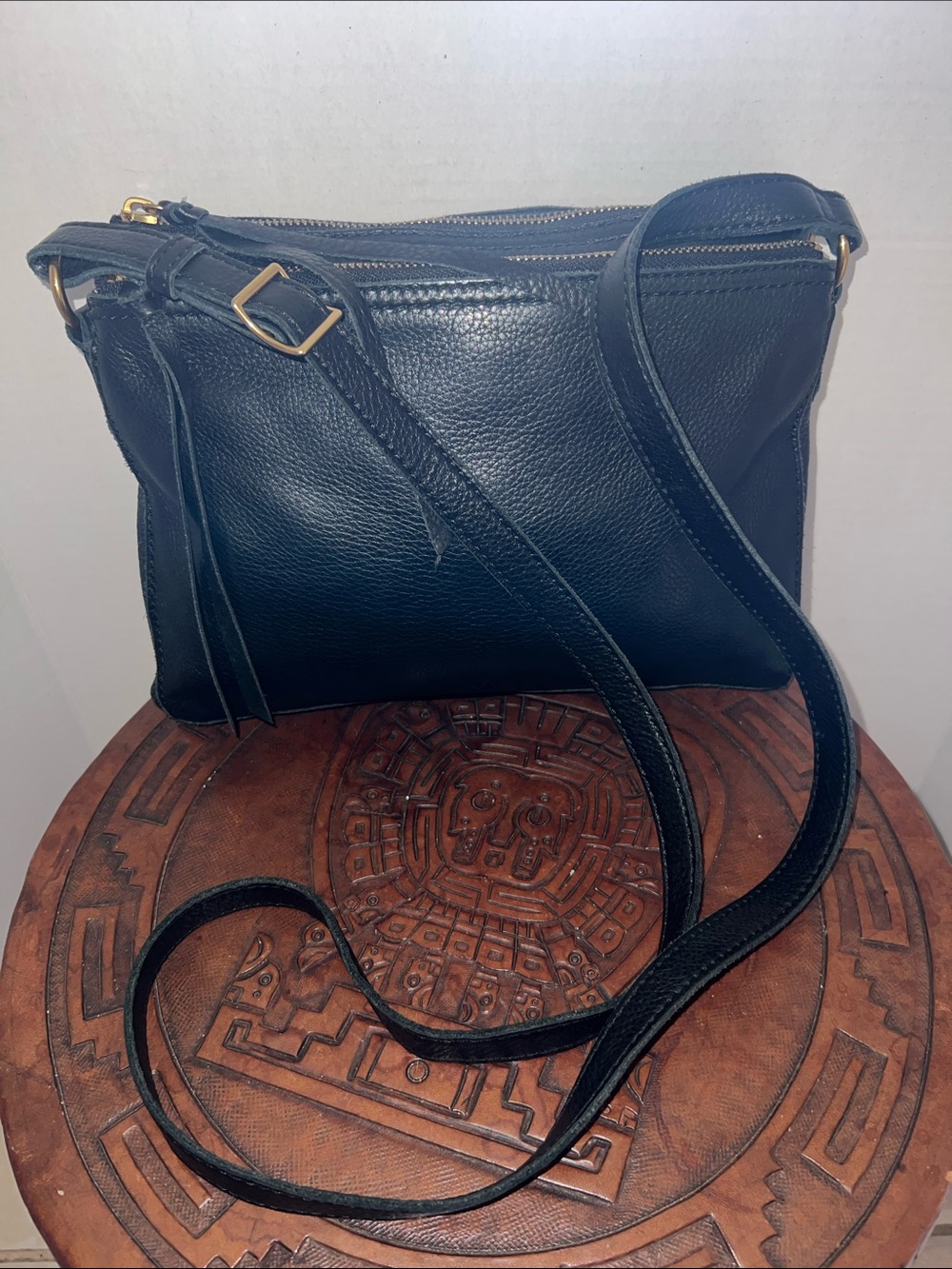 Margot Double Zip Pebbled Leather Crossbody Bag